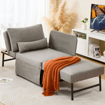 5-in-1 Convertible Sleeper Chair Bed, Assembly-Free Folding Sofa Chair with Adjustable Backrest, Linen Ottoman Sofa Bed for Apartment & Living Room