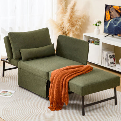 5-in-1 Convertible Sleeper Chair Bed, Assembly-Free Folding Sofa Chair with Adjustable Backrest, Linen Ottoman Sofa Bed for Apartment & Living Room