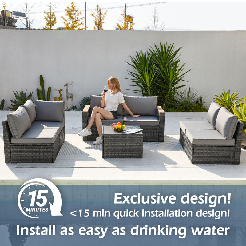 Exclusive Quick Install Patio Furniture Set, 7 Pieces Outdoor Patio Furniture, Durable Wicker Outdoor Couch Patio Sectional Sofa Conversation Sets for Backyard, Lawn, Outside