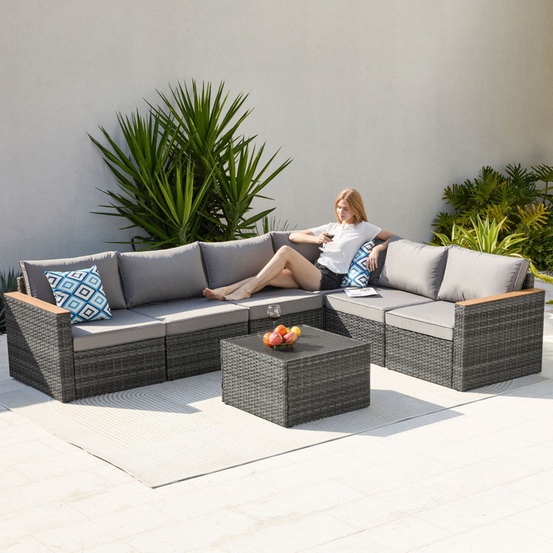 Exclusive Quick Install Patio Furniture Set, 7 Pieces Outdoor Patio Furniture, Durable Wicker Outdoor Couch Patio Sectional Sofa Conversation Sets for Backyard, Lawn, Outside