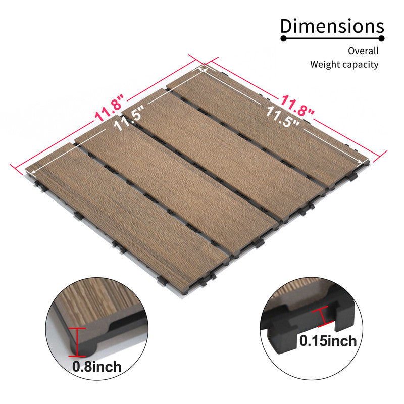Oak Wood-Plastic Composite Patio Deck Tiles, 12 in. x 12 in. Interlocking Deck Tiles