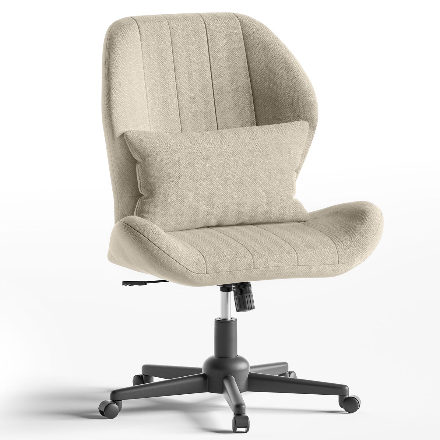 Criss Cross Office Chair with Wheels, Wide Armless Desk Chair with Tall Back, Ergonomic Cross-Legged Vanity Chair for Bedroom & Home Office