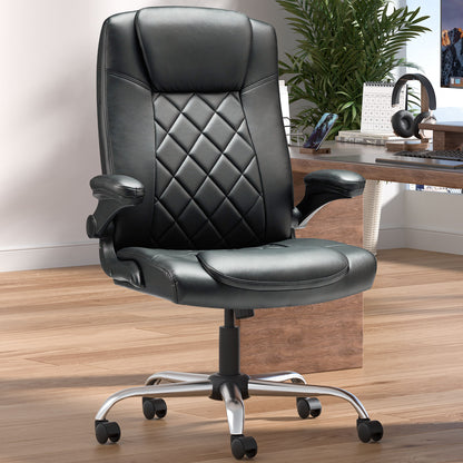 Ergonomic PU Leather Desk Chair with Lumbar Support, Adjustable Height