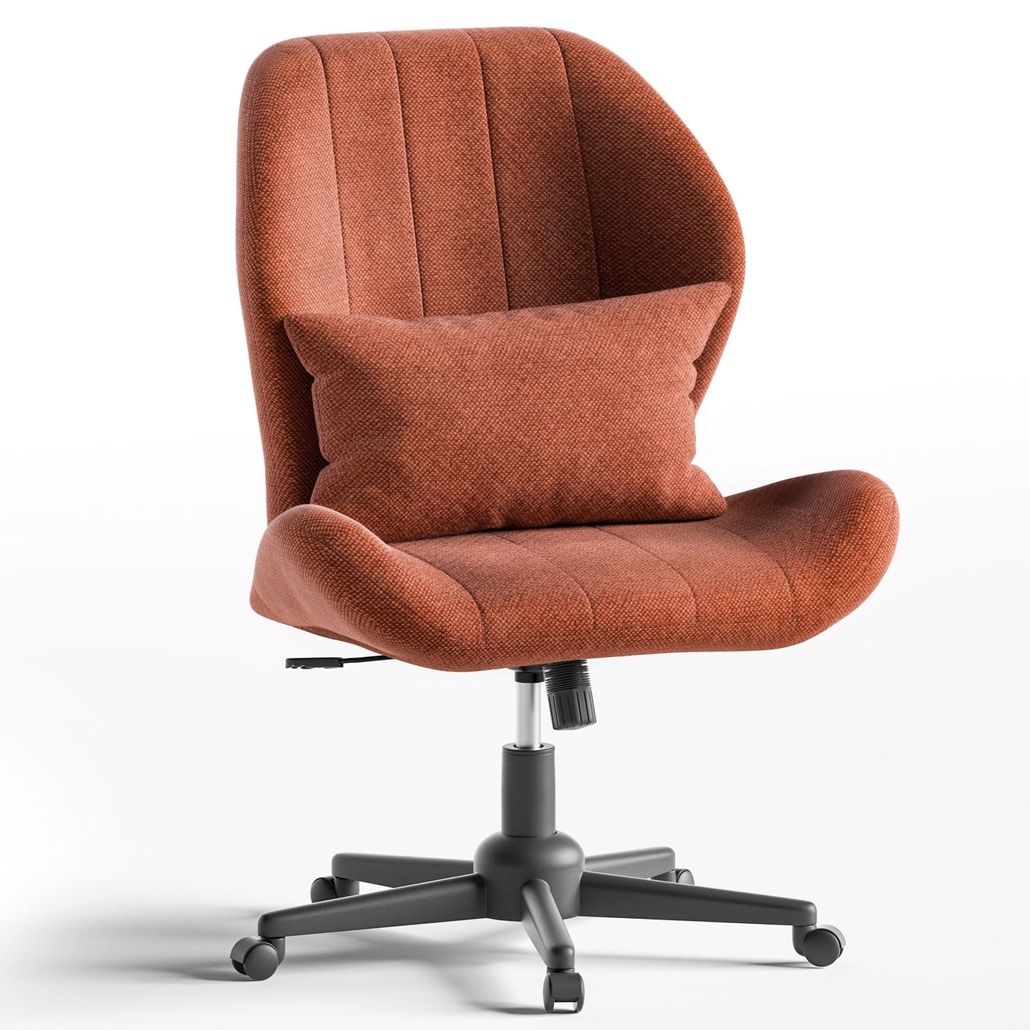 Criss Cross Office Chair with Wheels, Wide Armless Desk Chair with Tall Back, Ergonomic Cross-Legged Vanity Chair for Bedroom & Home Office