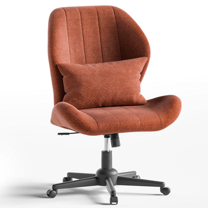 Criss Cross Office Chair with Wheels, Wide Armless Desk Chair with Tall Back, Ergonomic Cross-Legged Vanity Chair for Bedroom & Home Office