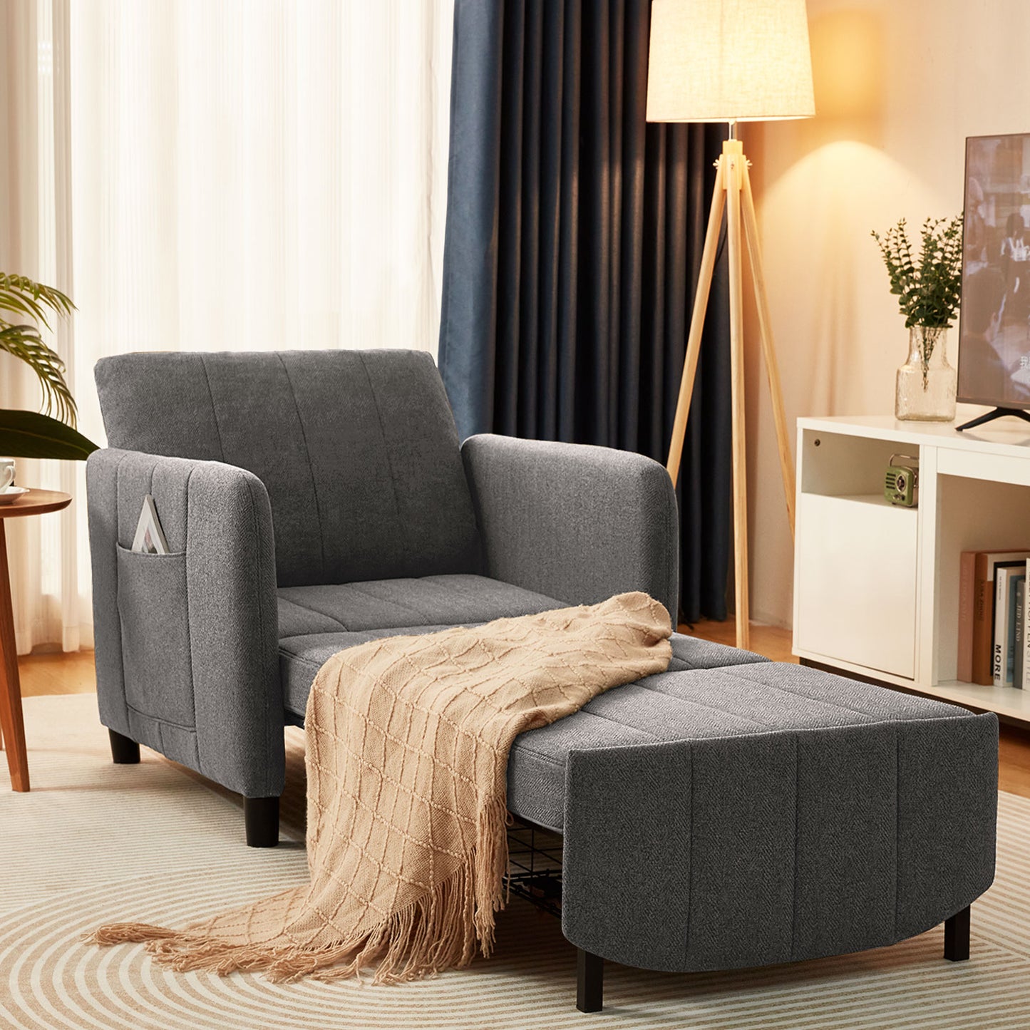 84" Extra-Long Sleeper Chair, 4-in-1 Convertible Pull-Out Chair Bed, Single Sofa Bed for Adults, Perfect for Living Rooms & Small Spaces