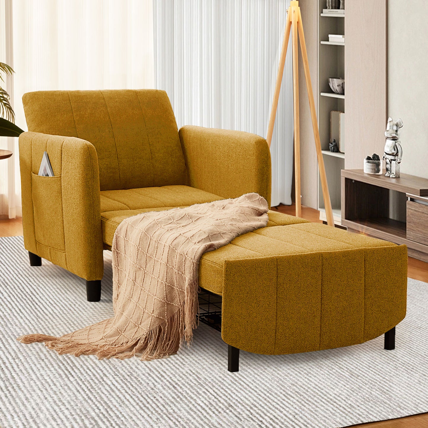 84" Extra-Long Sleeper Chair, 4-in-1 Convertible Pull-Out Chair Bed, Single Sofa Bed for Adults, Perfect for Living Rooms & Small Spaces