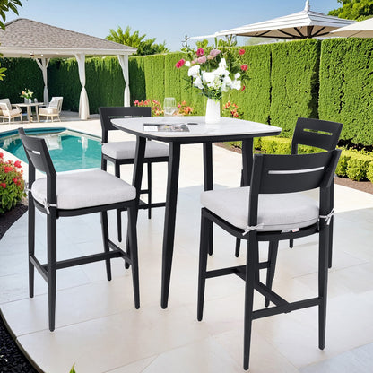 Barvallo 5-Piece Aluminum Rounded-Square 41.7 in. Outdoor Bistro Set with Sunbrella Silver Cushion and Umbrella Hole