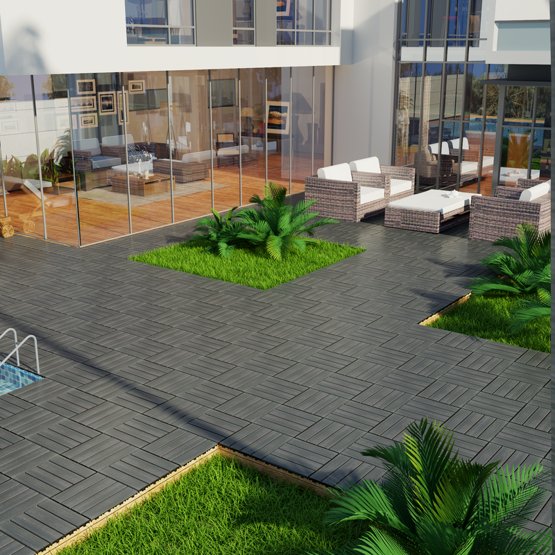 Wood-Plastic Composite Patio Deck Tiles, 12 in. x 12 in. Interlocking Deck Tiles in Grey