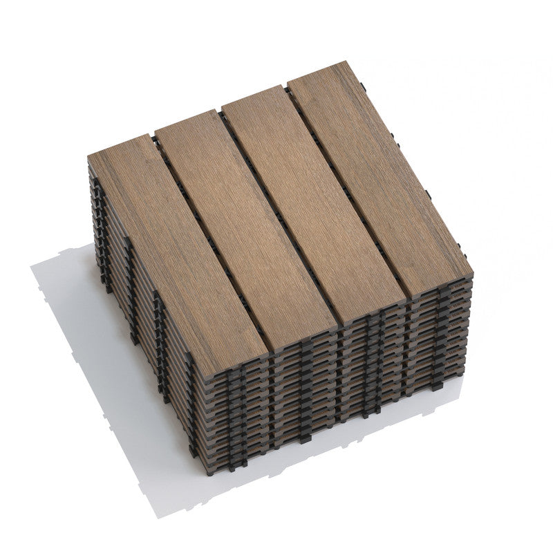 Oak Wood-Plastic Composite Patio Deck Tiles, 12 in. x 12 in. Interlocking Deck Tiles