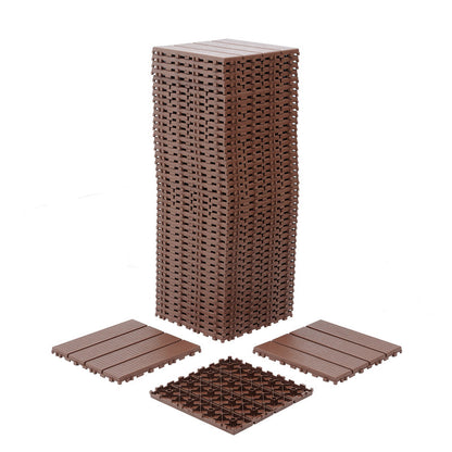 12 in. x 12 in. Plastic Interlocking Deck Tiles, 4-slat Outdoor Flooring Tile in Brown(44-Pack)