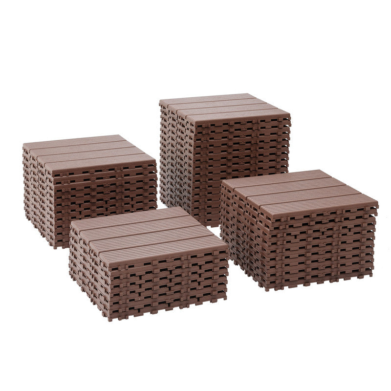 12 in. x 12 in. Plastic Interlocking Deck Tiles, 4-slat Outdoor Flooring Tile in Brown(44-Pack)