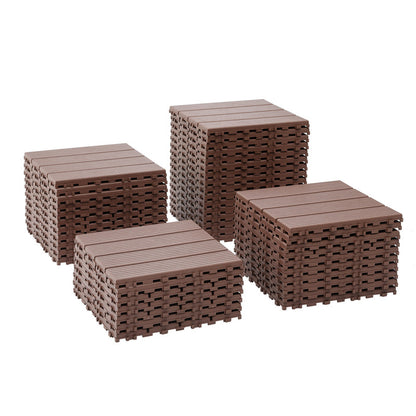 12 in. x 12 in. Plastic Interlocking Deck Tiles, 4-slat Outdoor Flooring Tile in Brown(44-Pack)