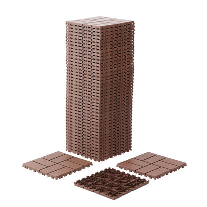 12 in. x 12 in. Plastic Interlocking Deck Tiles, Waterproof 8-slat Flooring Tile in Brown(44-Pack)