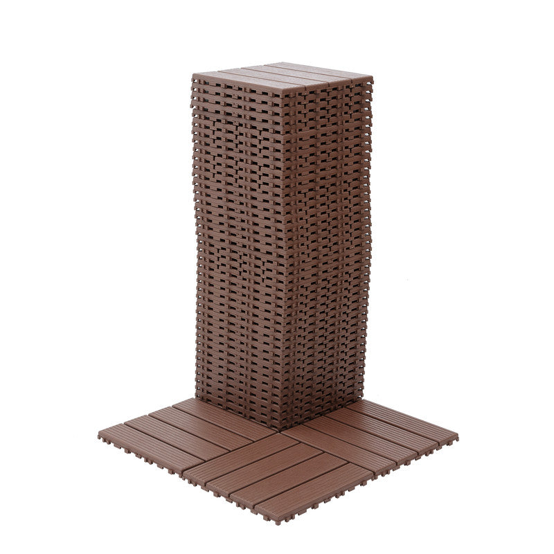 12 in. x 12 in. Plastic Interlocking Deck Tiles, 4-slat Outdoor Flooring Tile in Brown(44-Pack)