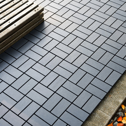 12 in. x 12 in. Plastic Interlocking Deck Tiles, Waterproof 8-slat Flooring Tile in Brown(44-Pack)