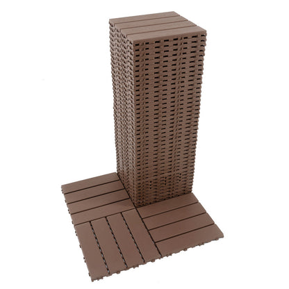 12 in. x 12 in. Plastic Interlocking Deck Tiles, Waterproof 4-slat Flooring Tile in Brown(44-Pack)