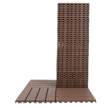 12 in. x 12 in. Plastic Interlocking Deck Tiles, Waterproof 4-slat Flooring Tile in Brown(44-Pack)