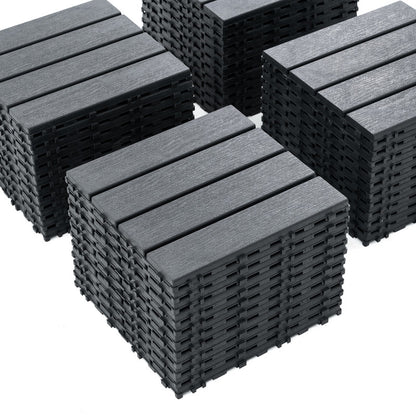 12 in. x 12 in. Plastic Interlocking Deck Tiles, Waterproof 4-slat Flooring Tile in Brown(44-Pack)