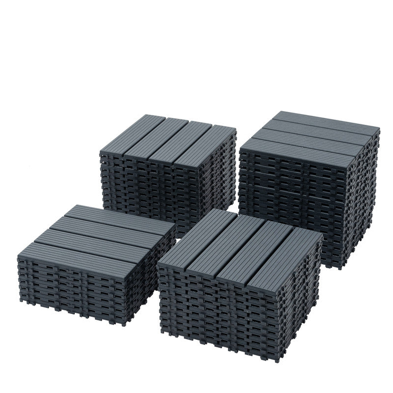 12 in. x 12 in. Plastic Interlocking Deck Tiles, 4-slat Outdoor Flooring Tile in Brown(44-Pack)