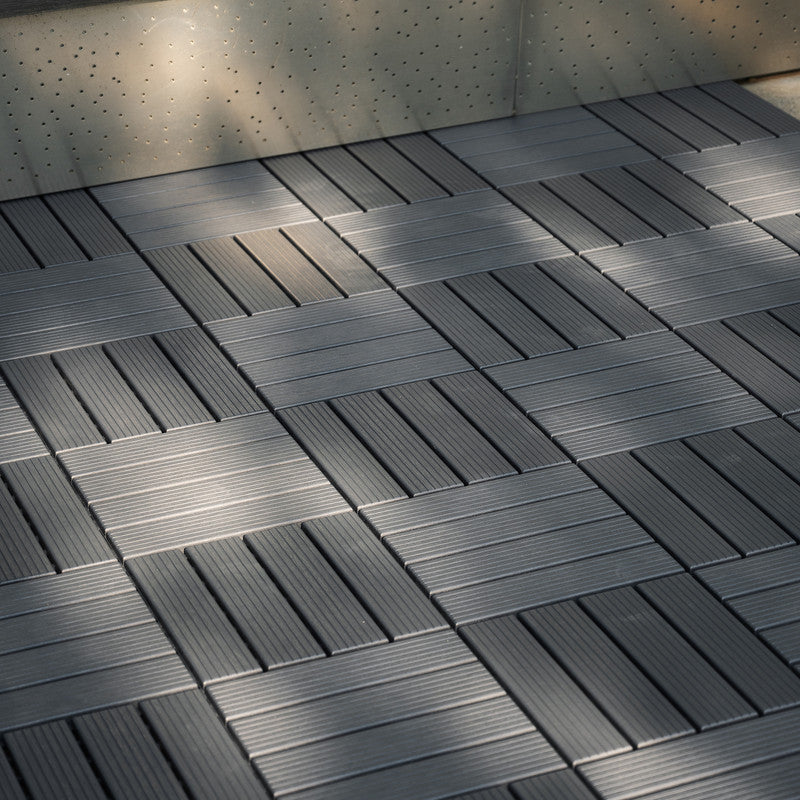 12 in. x 12 in. Plastic Interlocking Deck Tiles, 4-slat Outdoor Flooring Tile in Brown(44-Pack)
