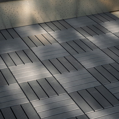 12 in. x 12 in. Plastic Interlocking Deck Tiles, 4-slat Outdoor Flooring Tile in Brown(44-Pack)