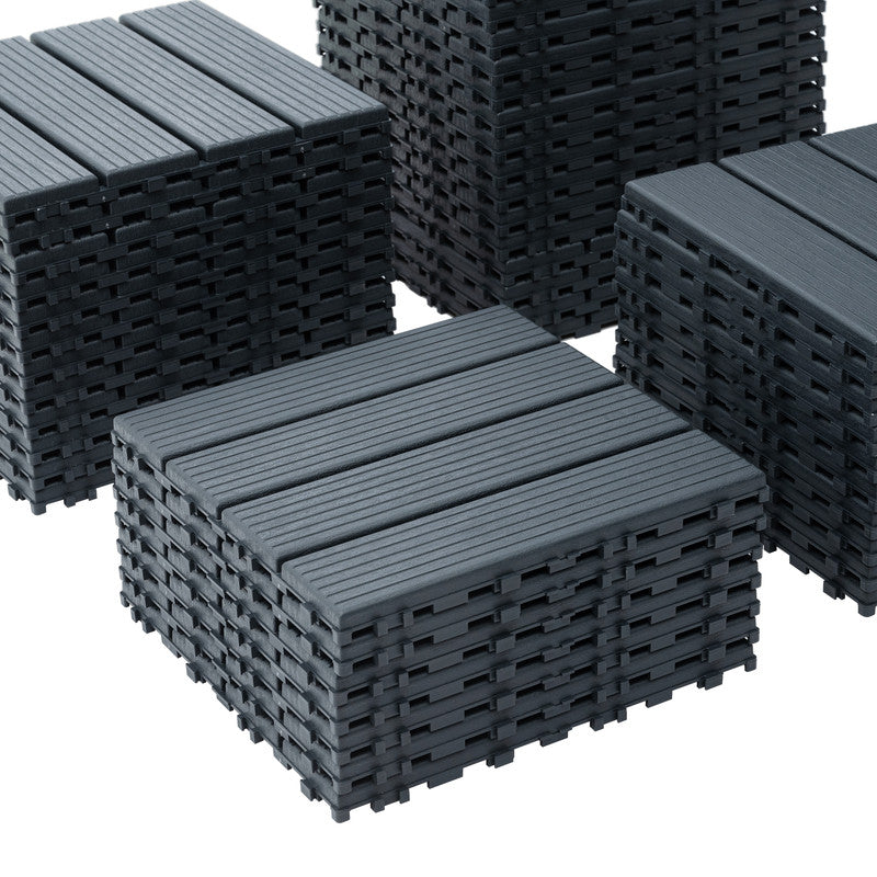 12 in. x 12 in. Plastic Interlocking Deck Tiles, 4-slat Outdoor Flooring Tile in Brown(44-Pack)