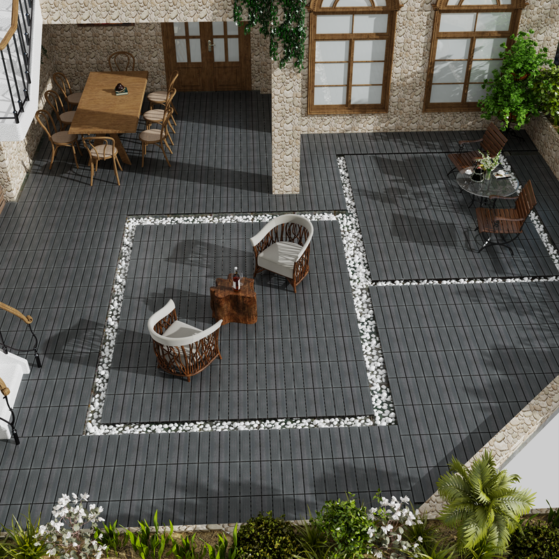 Wood-Plastic Composite Patio Deck Tiles, 12 in. x 12 in. Interlocking Deck Tiles in Grey
