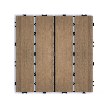 Oak Wood-Plastic Composite Patio Deck Tiles, 12 in. x 12 in. Interlocking Deck Tiles