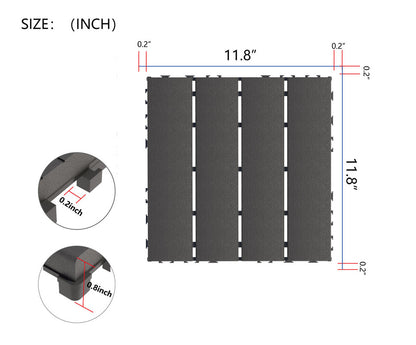 12 in. x 12 in. Plastic Interlocking Deck Tiles, Waterproof 4-slat Flooring Tile in Brown(44-Pack)