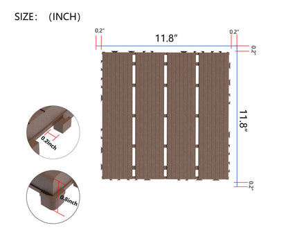 12 in. x 12 in. Plastic Interlocking Deck Tiles, 4-slat Outdoor Flooring Tile in Brown(44-Pack)