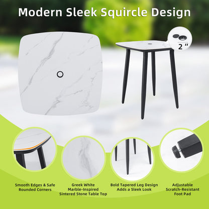 Barvallo 5-Piece Aluminum Rounded-Square 41.7 in. Outdoor Bistro Set with Sunbrella Silver Cushion and Umbrella Hole