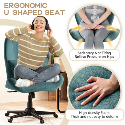 Criss Cross Office Chair with Wheels, Wide Armless Desk Chair with Tall Back, Ergonomic Cross-Legged Vanity Chair for Bedroom & Home Office