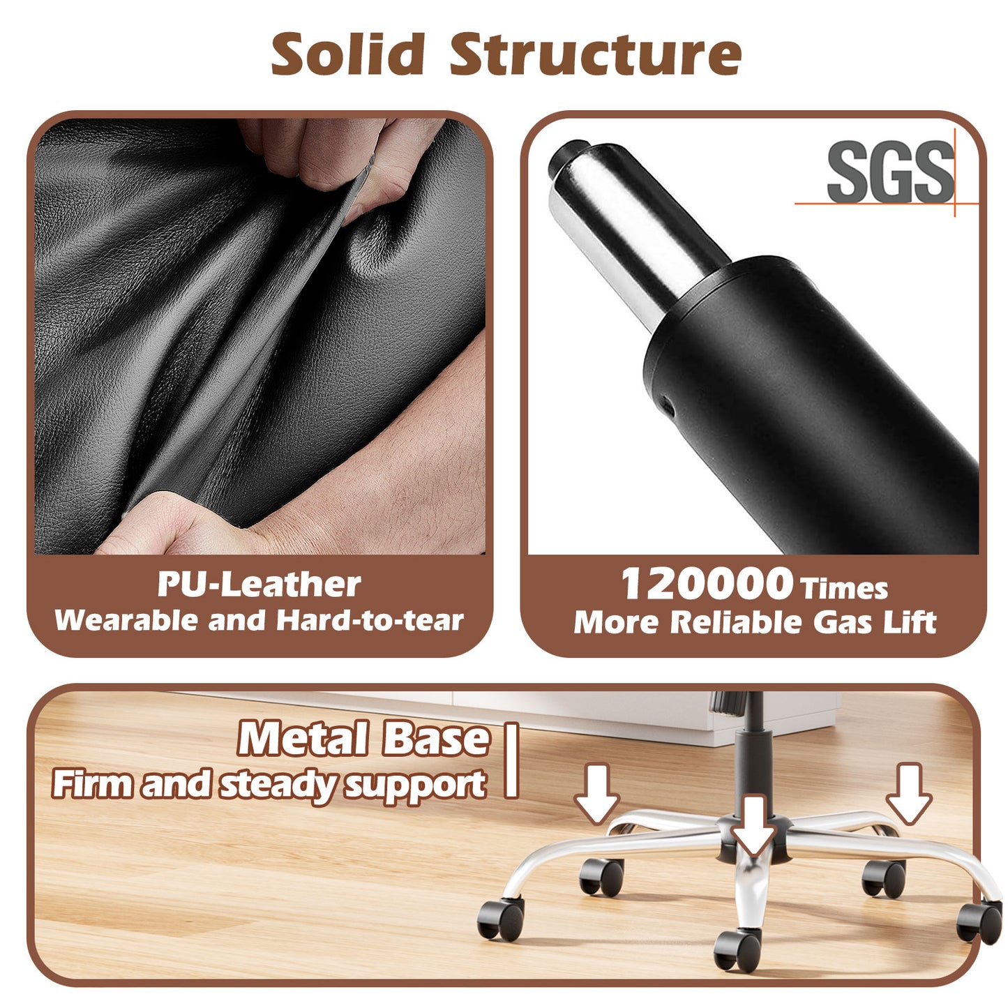 Ergonomic PU Leather Desk Chair with Lumbar Support, Adjustable Height