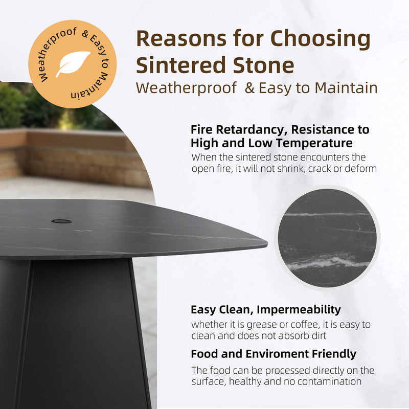 Cavallo 5-Piece Outdoor Pedestal Dining Set Rounded Square Sintered Stone Table & 4 Swivel Rockers W/ Sunbrella Cushions