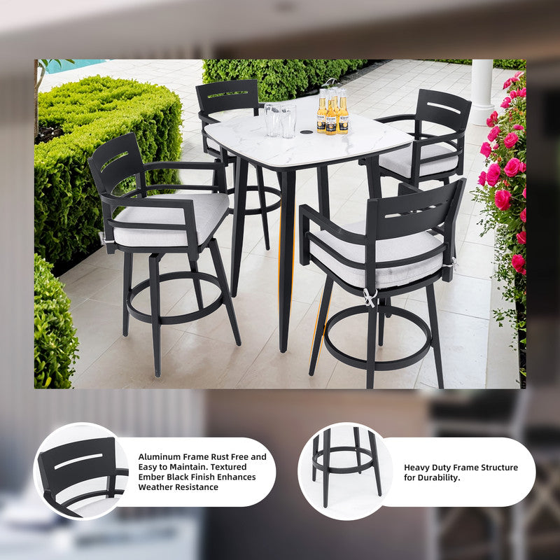 Barvallo Swivel Aluminum Outdoor Bar Stool with Sunbrella Cast Silver Cushion (2-Pack)