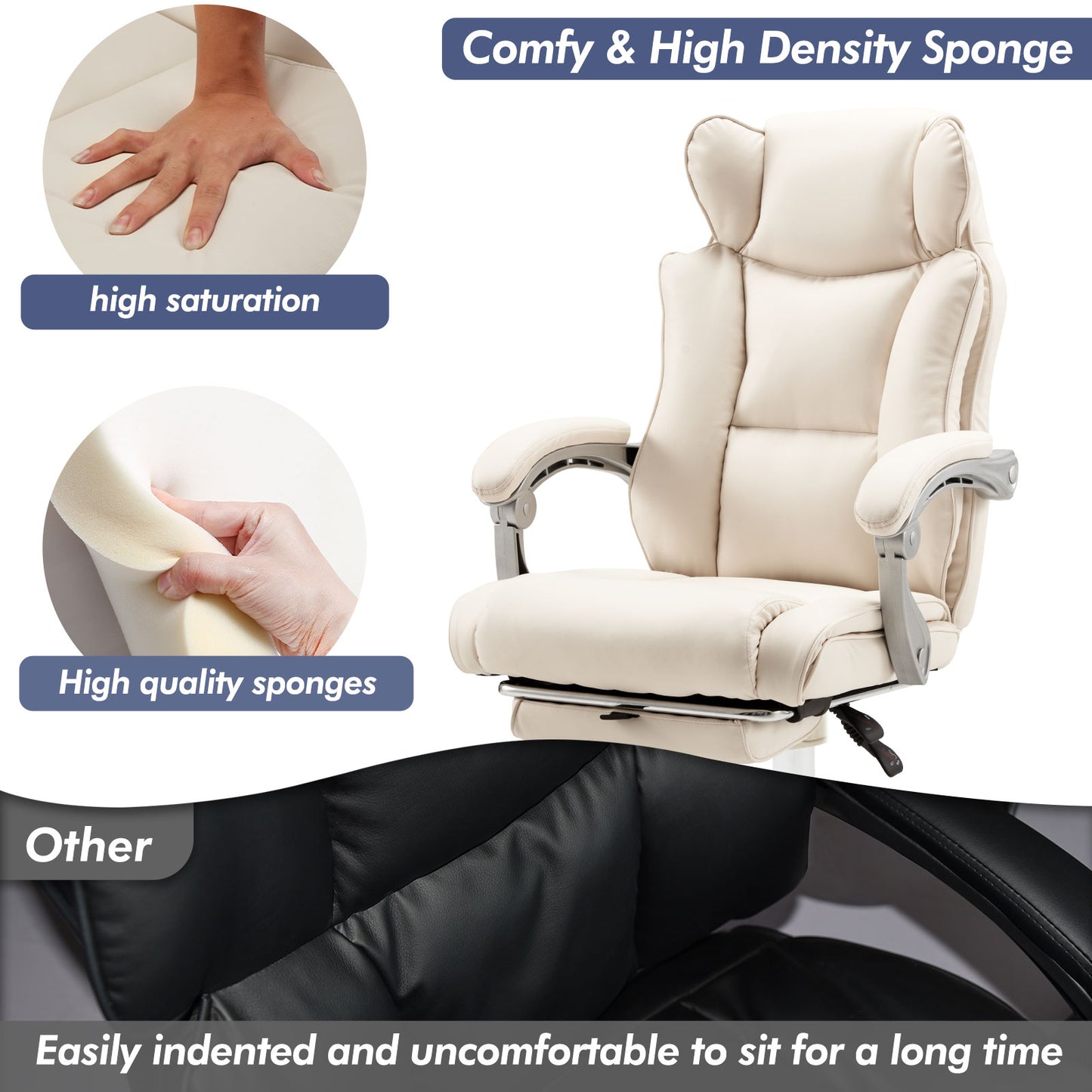 Executive Office Chair with Footrest, High-Back PU Leather Computer Chair, Adjustable Height & Recline, Ergonomic Desk Chair with Linked Armrests