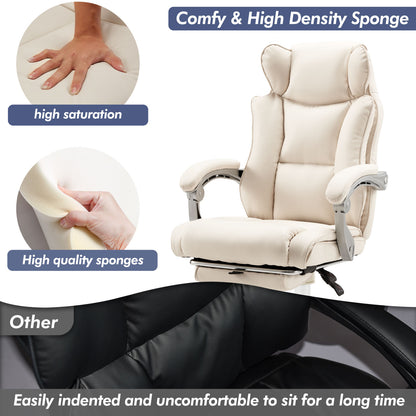 Executive Office Chair with Footrest, High-Back PU Leather Computer Chair, Adjustable Height & Recline, Ergonomic Desk Chair with Linked Armrests