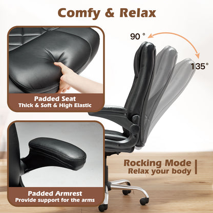 Ergonomic PU Leather Desk Chair with Lumbar Support, Adjustable Height