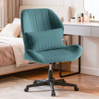 Criss Cross Office Chair with Wheels, Wide Armless Desk Chair with Tall Back, Ergonomic Cross-Legged Vanity Chair for Bedroom & Home Office