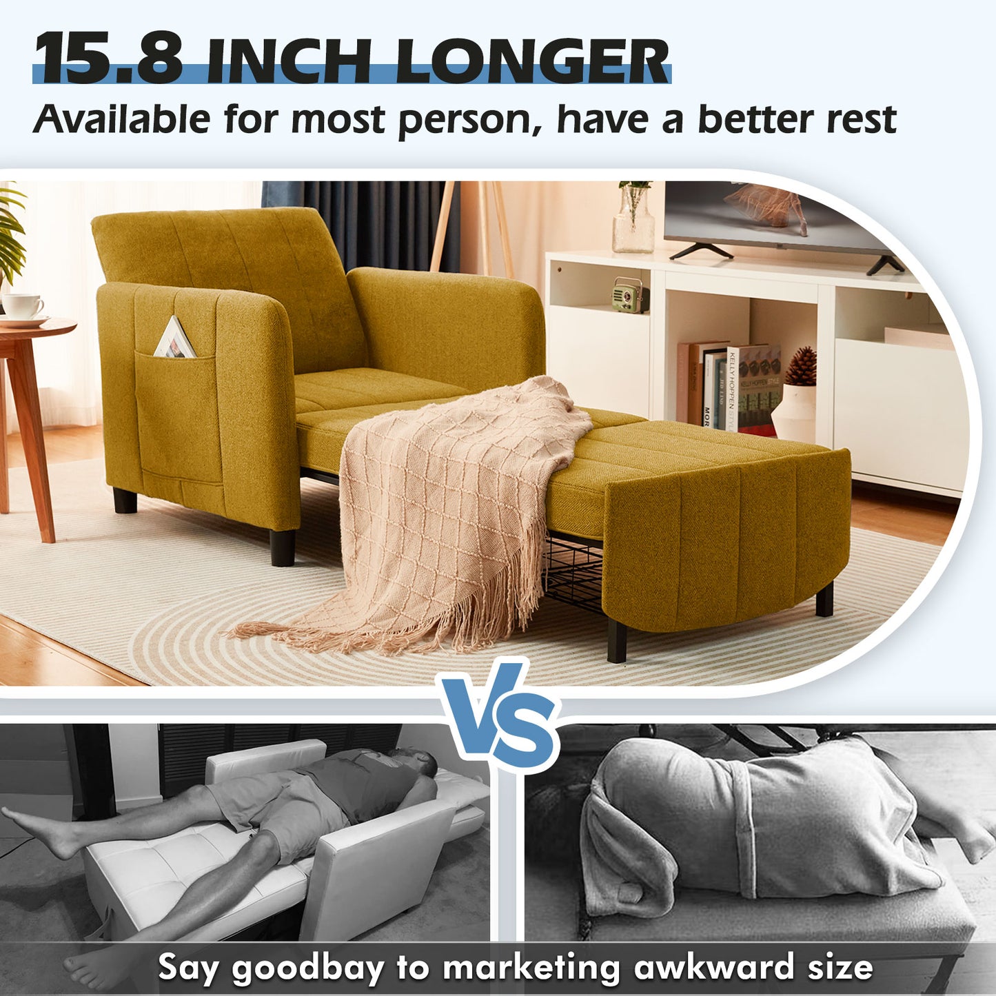 84" Extra-Long Sleeper Chair, 4-in-1 Convertible Pull-Out Chair Bed, Single Sofa Bed for Adults, Perfect for Living Rooms & Small Spaces