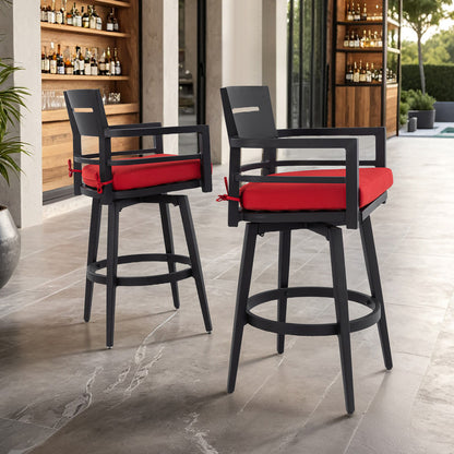 Barvallo Swivel Aluminum Outdoor Bar Stool with Sunbrella Cast Silver Cushion (2-Pack)