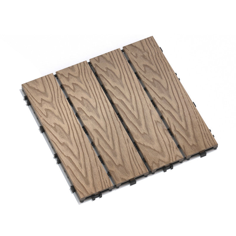 Teak Wood-Plastic Composite Patio Deck Tiles, 12 in. x 12 in. Interlocking Deck Tiles