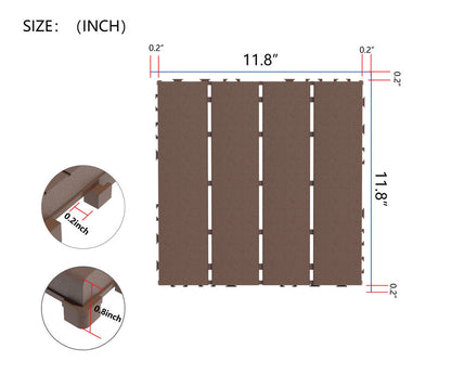 12 in. x 12 in. Plastic Interlocking Deck Tiles, Waterproof 4-slat Flooring Tile in Brown(44-Pack)
