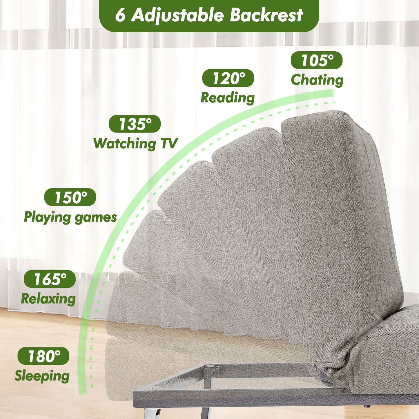5-in-1 Convertible Sleeper Chair Bed, Assembly-Free Folding Sofa Chair with Adjustable Backrest, Linen Ottoman Sofa Bed for Apartment & Living Room