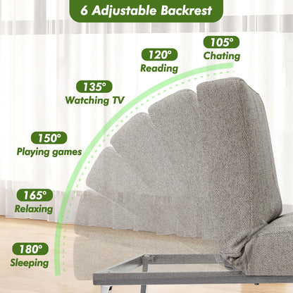 5-in-1 Convertible Sleeper Chair Bed, Assembly-Free Folding Sofa Chair with Adjustable Backrest, Linen Ottoman Sofa Bed for Apartment & Living Room