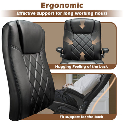 Ergonomic PU Leather Desk Chair with Lumbar Support, Adjustable Height