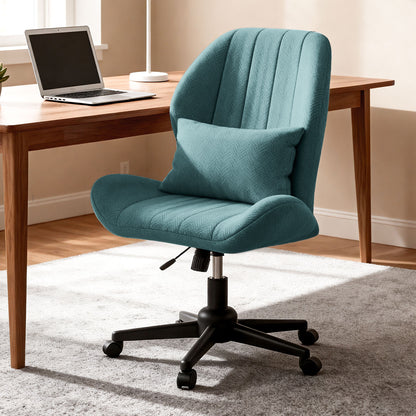 Criss Cross Office Chair with Wheels, Wide Armless Desk Chair with Tall Back, Ergonomic Cross-Legged Vanity Chair for Bedroom & Home Office