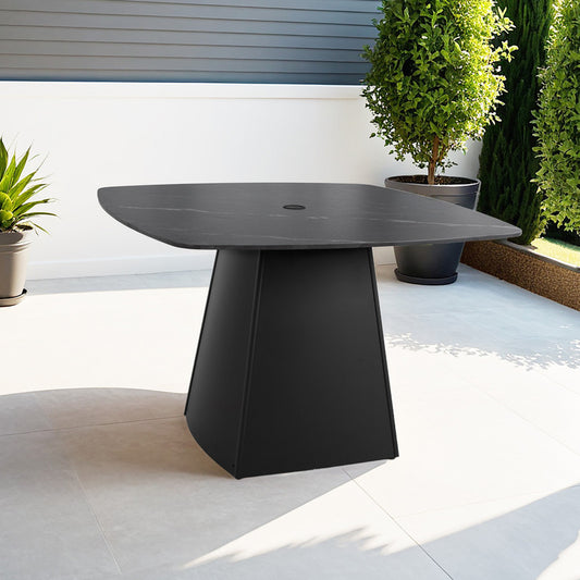 Cavallo 44'' Rounded Square Outdoor Pedestal Dining Table with Greek Marble-Look Sintered Stone Top