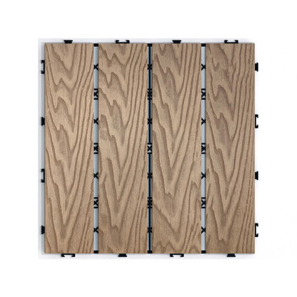 Teak Wood-Plastic Composite Patio Deck Tiles, 12 in. x 12 in. Interlocking Deck Tiles